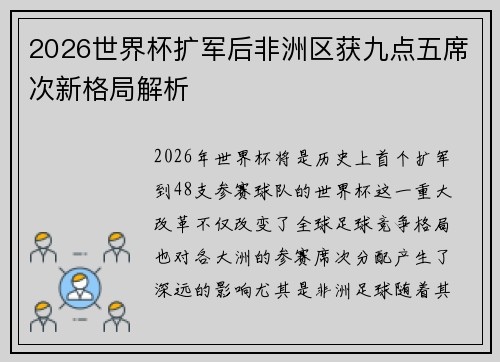 2026世界杯扩军后非洲区获九点五席次新格局解析 2026世界杯扩军后非洲区获九点五席次新格局解析